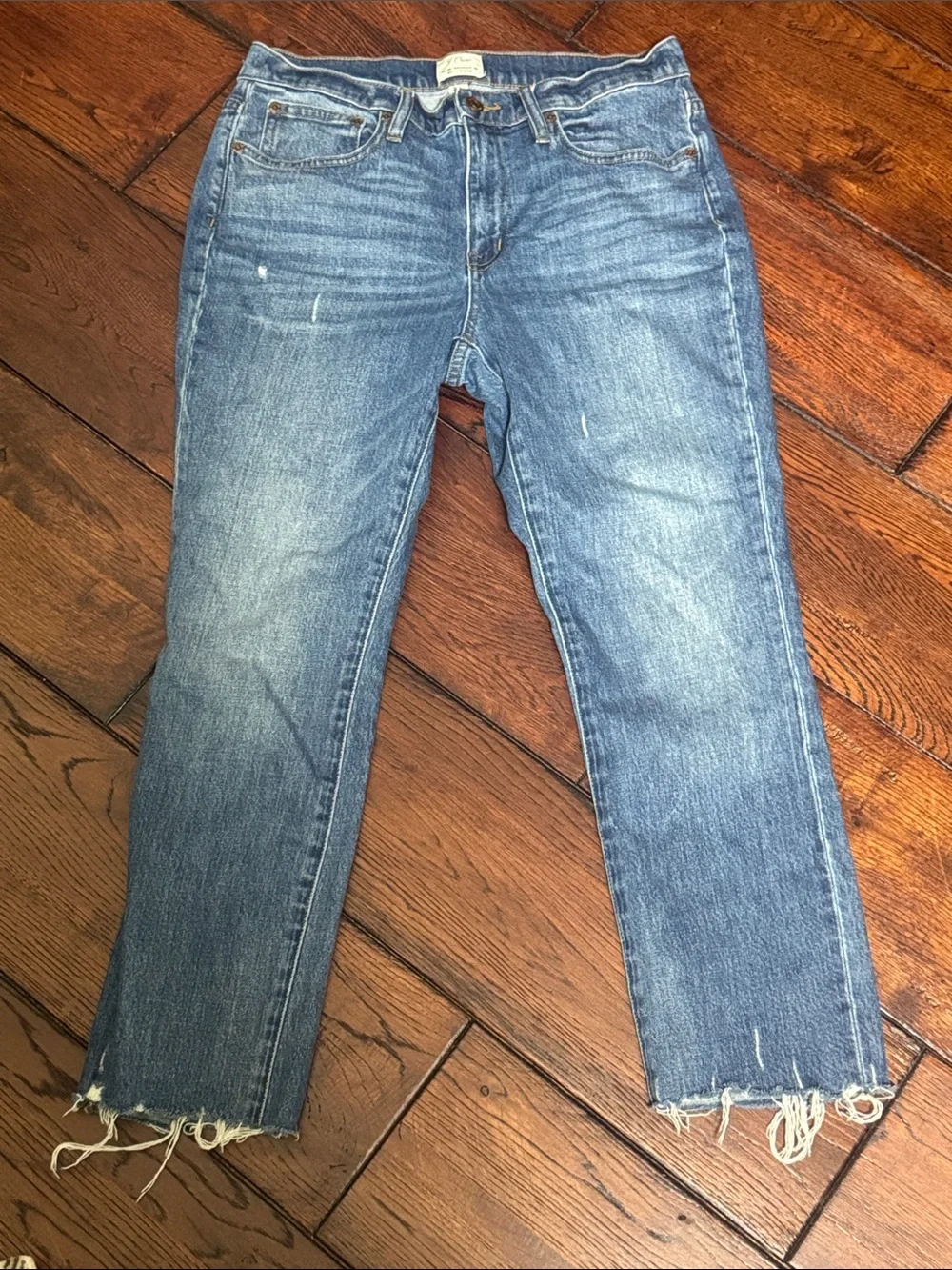 J. Crew Distressed Cropped Slim Broken In Boyfriend Jeans in Light Blue 27